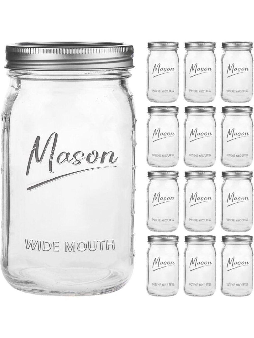 32 oz Wide Mouth Mason Jars - 12 Pack Glass Canning Jars with Airtight Lids for
